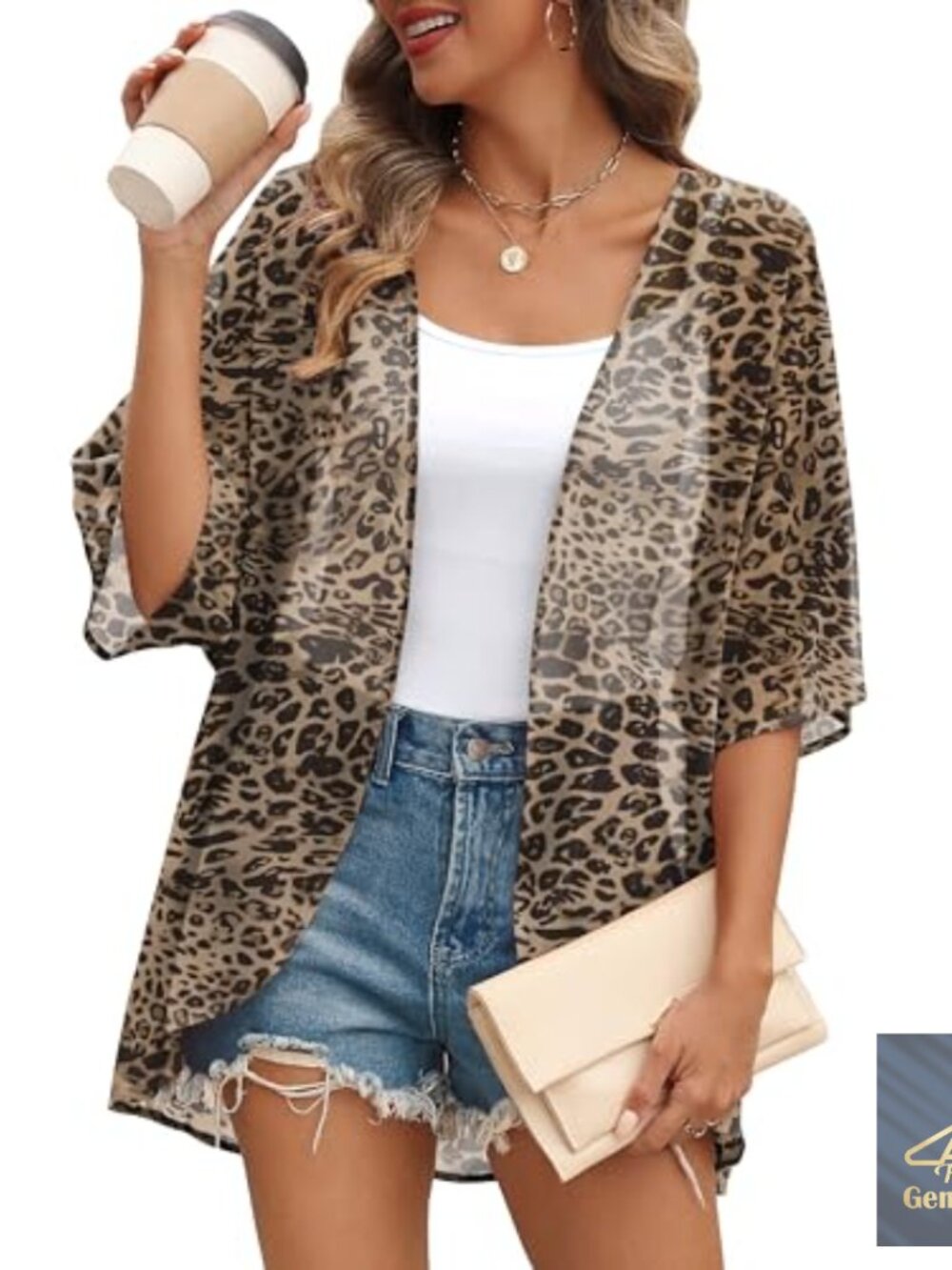 3/4 Sleeve Lightweight Coverup Polyester Loose Fit Beach Cardigan Medium - Picture 2 of 7